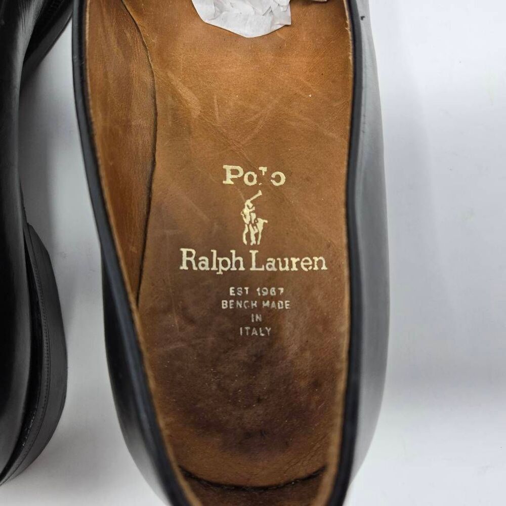 POLO RALPH LAUREN BENCH MADE ITALY BLACK LEATHER TASSEL LOAFER MENS SIZE 8.5 D - Picture 5 of 10